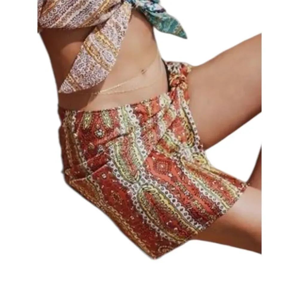 Anthropologie Multicolor Paisley Tie-Front cover-up, swim Skirt — small